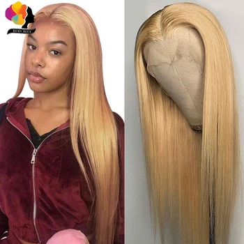 Цветные парики из человеческих волос цвета медовой блондинки для женщин, прямой парик из человеческих волос на кружеве, предварительно выщипанный прозрачный парик на кружеве 13X4