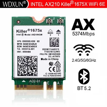 Intel AX210 AX210NGW Killer 1675x AX1675x Wi-Fi 6E 802.11AX двухдиапазонная 2,4 G 5G 6G 5374 Мбит/с Bluetooth 5,2 M.2 NGFF wifi карта