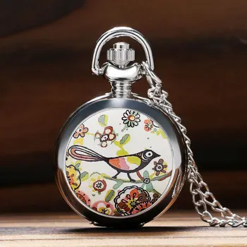 Маленькое Серебряное модное ожерелье с длинной цепочкой, подвеска, Женские карманные часы в виде Птицы в корпусе из нержавеющей стали P595