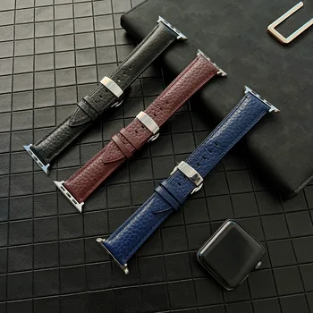 Кожаный ремешок для Apple Watch Ultra 49 мм 7 8 45 мм 41 мм с пряжкой-бабочкой Высококачественный браслет для iwatch 6 5 4 3 SE 44 мм 42 мм 40 мм