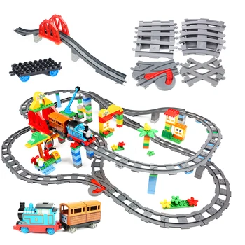 Большие Размеры Строительные Блоки, Совместимые Наборы Поездов, DIY Железнодорожный Путь, Сборка Интерактивных Развивающих Кирпичей, Игрушки для Детского Подарка