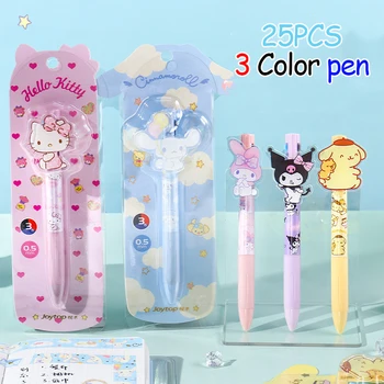 25шт Sanrio 3 Цвета Шариковая ручка Kawaii Kuromi Cinnamoroll My Melody Hello Kitty Ручка Для Подписи Студенческие Принадлежности Стационарные
