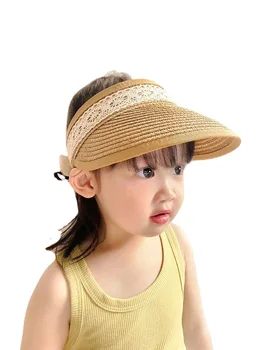 Летняя соломенная шляпа для маленьких девочек с бантом, пляжные солнцезащитные кепки для улицы, 2, 3, 4, 5, 6, 7, 8 лет