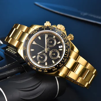 мужские кварцевые часы из нержавеющей стали 40 мм, механизм VK63, водонепроницаемые многофункциональные часы со светящимся дисплеем даты, сапфировое стекло
