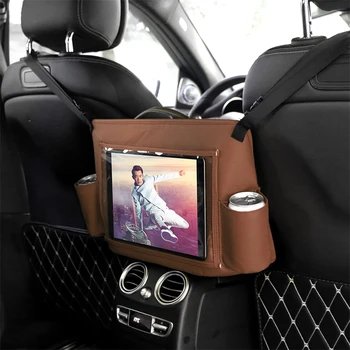 Кожаная сумка для подвешивания на заднем сиденье, спинка автокресла, Сетчатая сумка для хранения планшета С Подстаканником, Универсальный держатель для кошелька, сумка для хранения