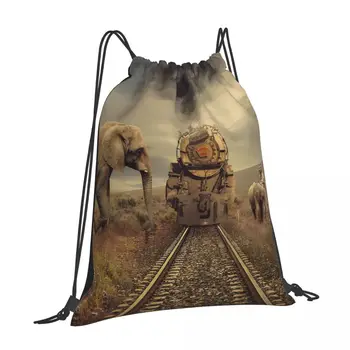 Африканский слон, 3 модных рюкзака на шнурках, Идеально подходящие для современной эстетики, Идеально подходящие для школы, кемпинга и экскурсий на свежем воздухе