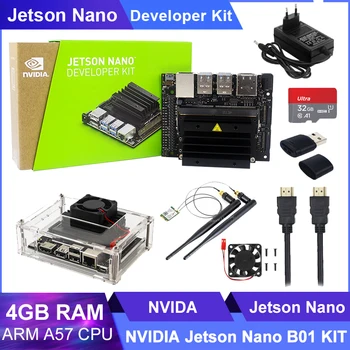 Оригинальный официальный набор разработчика NVIDIA Jetson Nano B01 Объемом 4 ГБ, Чехол, Блок питания для камеры, Плата для обучения Искусственному интеллекту, система Ubuntu