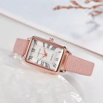 Новые Модные Дизайнерские кварцевые часы с прямоугольным циферблатом для женщин, повседневные наручные часы с кожаным ремешком, Роскошные деловые часы