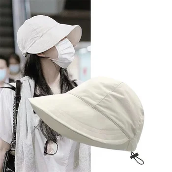 Солнцезащитная шляпа Женская Летняя и корейская версия с завязками, легкая солнцезащитная маска с защитой от ультрафиолета, Шляпа рыбака