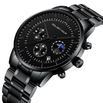 2023 Лучшие мужские кварцевые часы с хронографом Черный Синий стальной ремень лучшие роскошные часы новые