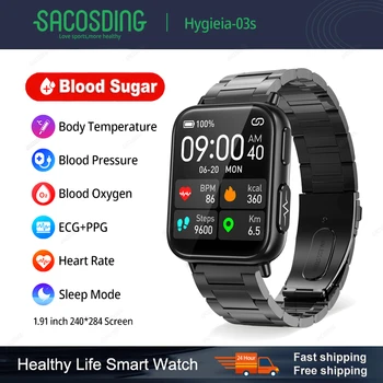 2023 Новые Неинвазивные Смарт-часы для измерения уровня сахара в крови ECG + PPG Для Мужчин, Сердечного ритма, кислорода в крови, Здоровья, Умные Часы Для Женщин, Водонепроницаемые Спортивные часы