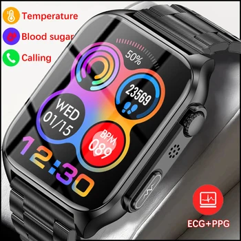Смарт-Часы с Bluetooth-Вызовом, Мужские Часы для измерения уровня сахара в крови, Часы Для Здоровья, Точный Термометр, Частота сердечных сокращений, Водонепроницаемые Спортивные Смарт-часы для Фитнеса