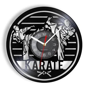 Виниловая пластинка в стиле каратэ, настенные часы для спальни, Мужские Японские боевые искусства, спортивные Единоборства, Лазерная резка, Лонгплей, Настенные часы