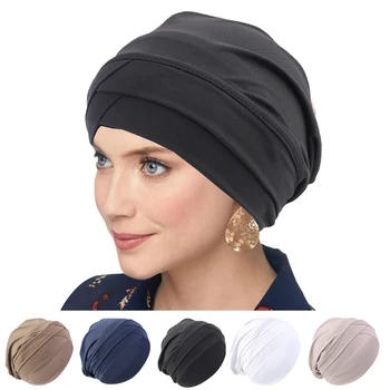 Женская шапка-тюрбан с перекрестием, мусульманский платок, эластичная тканевая шапочка, повязка на голову, мягкая внутренняя шапочка для химиотерапии с рюшами, мусульманский шарф, шапочка