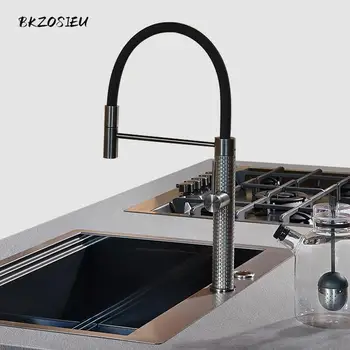 Кухонный кран из черной латуни, высококачественный светильник, роскошный дизайн, с одним отверстием, с одной ручкой, выдвижной кран для холодной и горячей воды, двойной контроль, кран для раковины