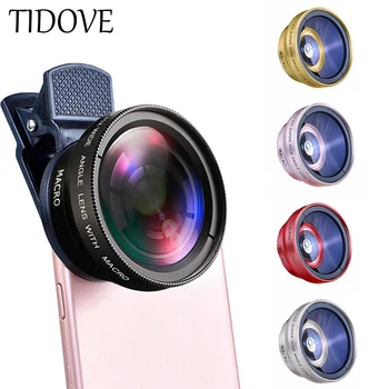 Объектив TIDOVE 2 В 1 с универсальным зажимом 37 мм, профессиональный объектив для мобильного телефона 0,45x49 мкв, Супер широкоугольный + макро HD объектив для iPhone 13