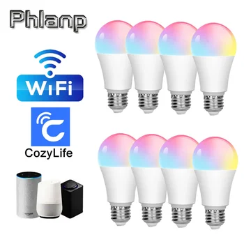15 Вт WiFi Умная Лампочка E27 LED RGB Лампа Работает с Alexa/Google Home 85-265 В RGB + Белый с Регулируемой Яркостью Функция таймера цветная Лампа