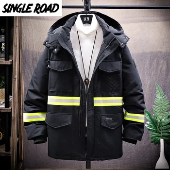Single Road Мужская Зимняя Пуховая Куртка Мужская 2023 С Капюшоном Длинная Корейская Модная Пуховая Куртка Пальто Мужская Уличная Одежда Черные Парки Мужские