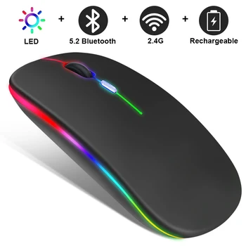 Беспроводная мышь Bluetooth Gamer, перезаряжаемая беспроводная компьютерная мышь Mause со светодиодной подсветкой RGB, Эргономичная игровая мышь для портативных ПК, мыши