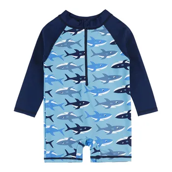 Wishere/ купальник для маленьких мальчиков с рисунком мультяшной акулы, детские купальники, цельный купальный костюм для малышей, купальный костюм для детей
