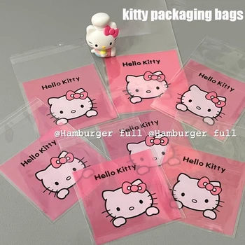 100 шт., пищевой герметичный пакет Hello Kitty, ювелирные изделия / подарок/ печенье / тканевые мешочки для хранения, Многоразовые прозрачные пластиковые упаковочные пакеты
