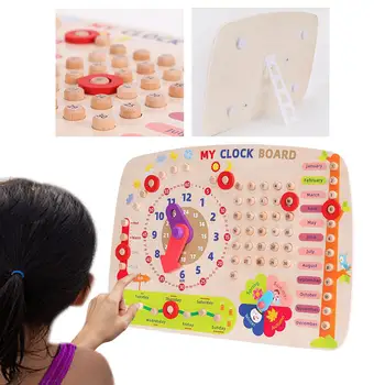Детский календарь, обучающие часы, обучающая игрушка, развивающие часы, игрушка, указывающая время, обучающие домашние деревянные игрушки для мальчиков и девочек, подарки