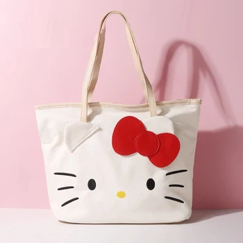 Сумка Hello Kitty, Кавайная Холщовая сумка, Мультяшная Сумка Sanrio, Большая Вместительная Милая Сумка Kawaii Hello Kitty на плечо для Девочки, Натуральная
