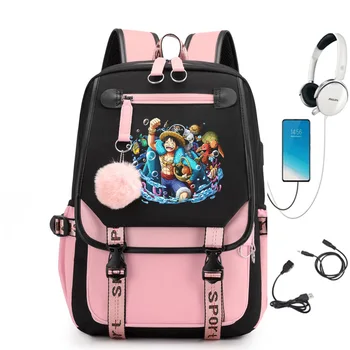 Цельная школьная сумка для подростков с рисунком Луффи из аниме, Большая вместительная дорожная сумка, мужские и женские рюкзаки