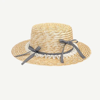 Травяная шляпа Женская Летняя защита от солнца, пляжный аксессуар, кепка с плоскими полями и бантом для праздничного подарка на открытом воздухе