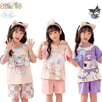 Kawaii Sanrio Cinnamoroll Летняя Пижама Для мальчиков и Девочек, Костюм с Милым Рисунком Аниме 