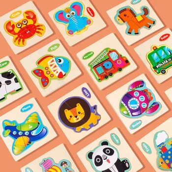 Животные Пазлы для детей, детские мультяшные 3D Танграм деревянные игрушки-головоломки, развивающие подарки для детей раннего возраста в детском саду