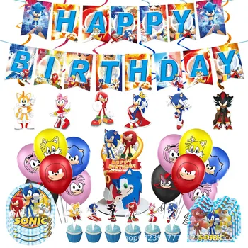 Поднос для посуды для Вечеринки в честь Дня рождения Sonic Boy, Бумажное полотенце, Принадлежности для украшения воздушными шарами, Скатерть, Подарочный пакет, Воздушный шар для Косплея, Арбуз