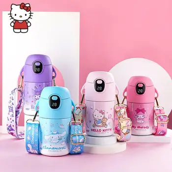 480 Мл Kawaii Hello Kitty Sanrio Светодиодный Температурный Дисплей Термос Чашка Cinnamoroll Kuromi My Melody Аниме Бутылка Для Воды Кофейная Чашка