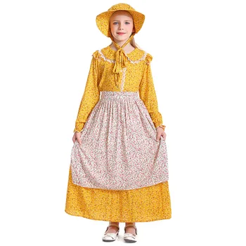 Детское желтое Платье в колониальном стиле для девочек, платье Первопроходца прерий, Пасторальное платье