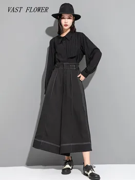 черная винтажная Повседневная свободная летняя одежда с высокой талией, широкие брюки для женщин, брюки 2023, Уличная одежда