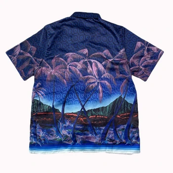 23SS New Fasion Casablanca Ночной вид на Кокосовые пальмы Рубашка Мужская Женская Гавайские пляжные Шелковые рубашки