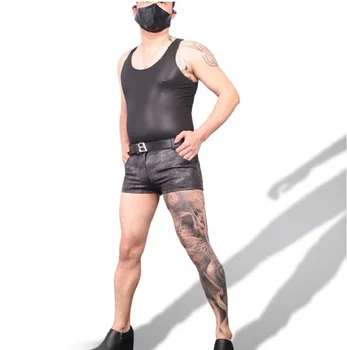 Мужские сексуальные шорты нижнее белье трусы из искусственной кожи для ночного клуба повседневные стильные летние