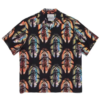 23SS, Рубашка с принтом бензопилы WACKO MARIA, Мужские Гавайские рубашки 1:1, Футболка, мужские рубашки с коротким рукавом