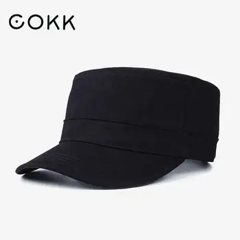 COKK Военная Кепка, шляпы для мужчин, женщин, хлопок, сплошной цвет, черная армейская плоская кепка, Женские военные шляпы, Регулируемый Большой Размер, Мужская Кость