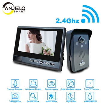 Беспроводной видеодомофон с 7-дюймовым сенсорным экраном, встроенная система внутренней связи без аккумулятора, без установки видеодомофона