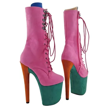 LAIJIANJINXIA/новые разноцветные замшевые модные туфли для танцев на шесте 20 см/8 дюймов, женские современные ботинки на платформе и высоком каблуке