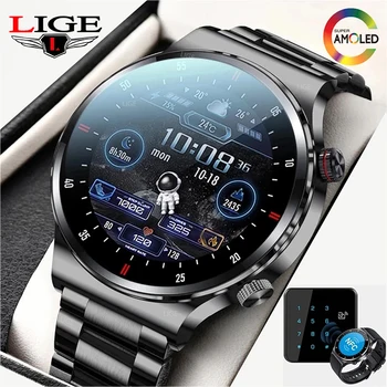 Смарт-часы LIGE NFC Bluetooth Call Мужские 2023, Полноэкранный спортивный браслет, Водонепроницаемый Монитор состояния ЭКГ, умные часы для IOS Android