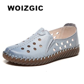 WOIZGIC/ Женская женская обувь для Мамы; лоферы на плоской подошве из коровьей натуральной кожи без застежки; повседневные открытые Размеры 35-41 ASN-202