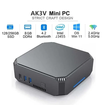 AK3V Мини-ПК Windows 11 ПРОЦЕССОР Intel Celeron J3455 Четырехъядерный 2,4 G/ 5G Двойной WiFi BT 4,2 HD Гигабитный интернет-Компьютер Настольный Игровой