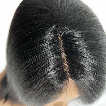 Короткий прямой парик из человеческих волос с правой кружевной частью, Бразильский прямой парик с челкой для женщин, Полный машинный парик