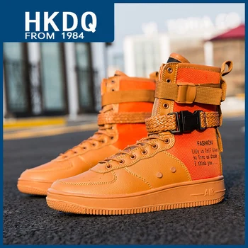 HKDQ/ Осенне-зимние повседневные кроссовки Унисекс с высоким берцем, Высококачественная кожаная мужская обувь для скейтборда, модная женская спортивная обувь на платформе