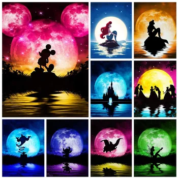 Disney 5D Алмазная живопись, Мультяшный Замок, Тень Луны, Микки Маус, Круглая Дрель, Вышивка крестиком, Мозаика для домашнего декора