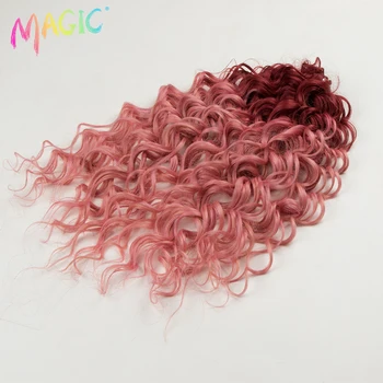 Волшебные синтетические волосы, связанные крючком, 20-дюймовые волосы с глубокой волной, Афро-кудрявые Косички, вязаные крючком, Розовое Омбре, мягкие наращивание волос для женщин