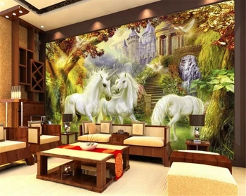 beibehang Классическая интерьерная живопись, стереоскопические обои, европейский стиль, фоновые обои с белой лошадью, домашний декор