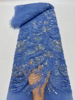 Африканская высококачественная французская кружевная ткань ручной работы, расшитая бисером, Новейшая вышивка 2022, Нигерийская сетка, кружевные ткани с пайетками для свадьбы
